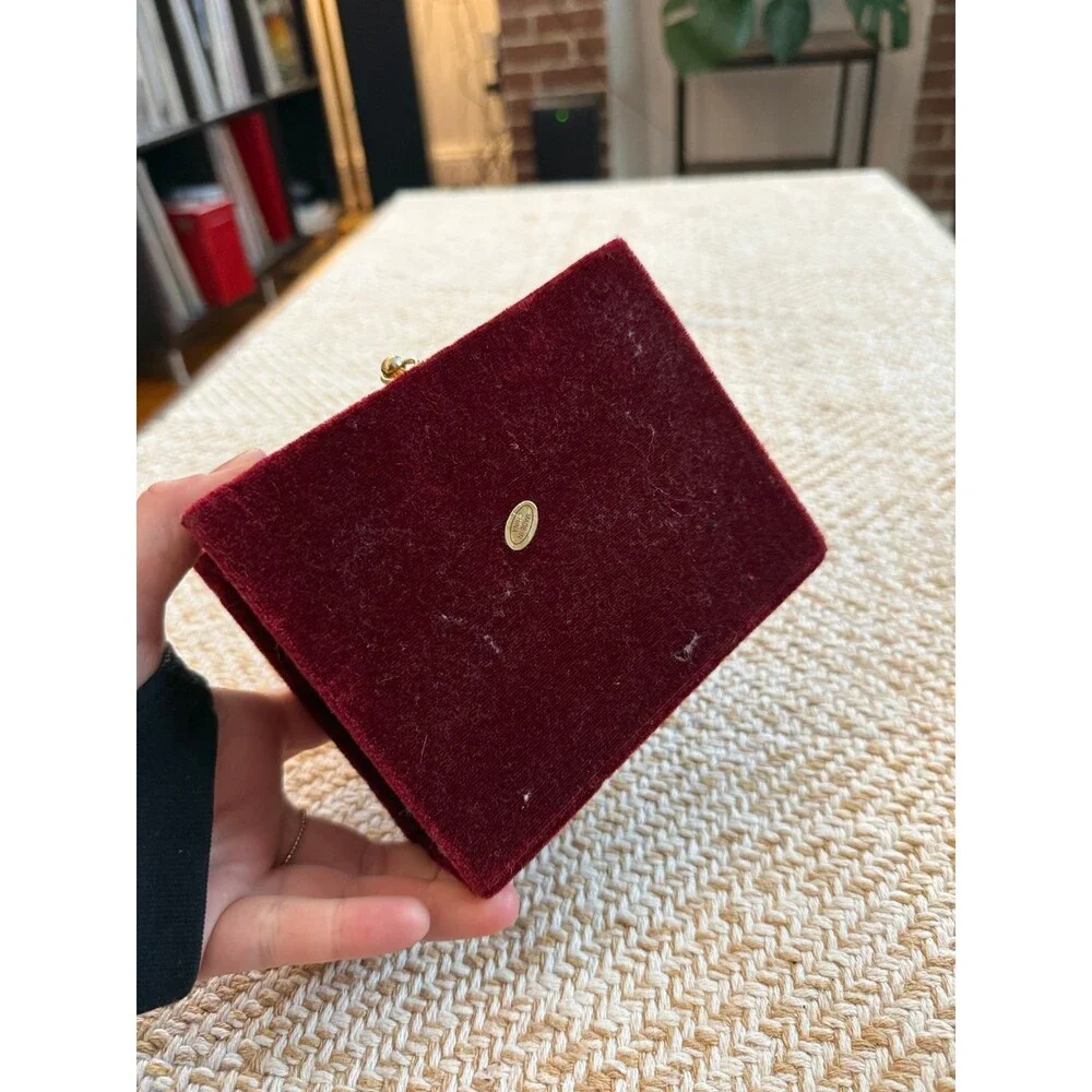Vintage Red Velvet Jewelry Box with Mirror & Drawer